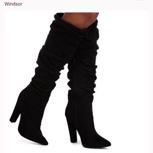 Windsor Black Suede Heeled Boots